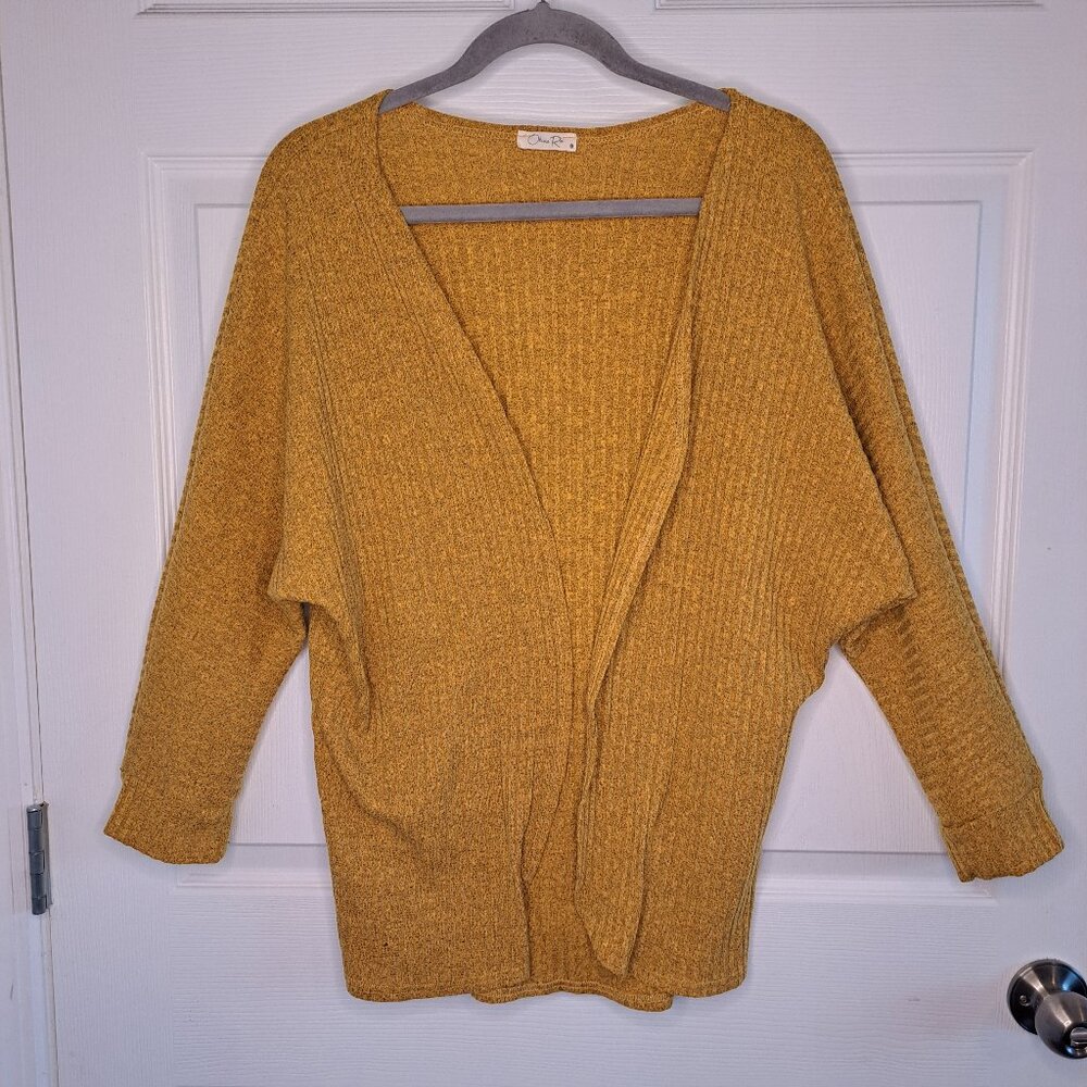 Olivia Rae Mustard Yellow Ribbed Dolman Sleeve Open Front Cardigan Size Large